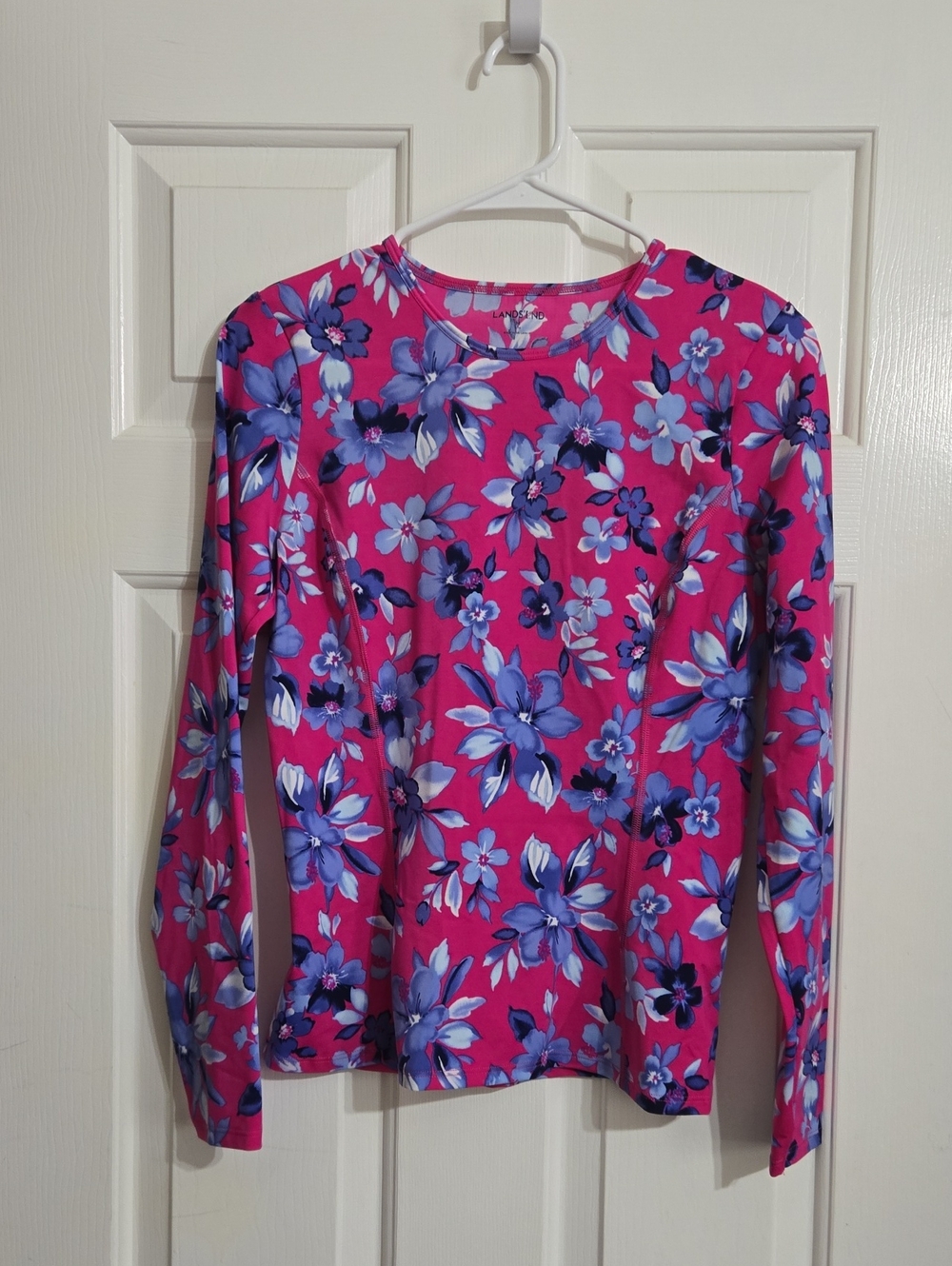 Lands' End Pink Floral Long-Sleeve Rash Guard SwimTee
